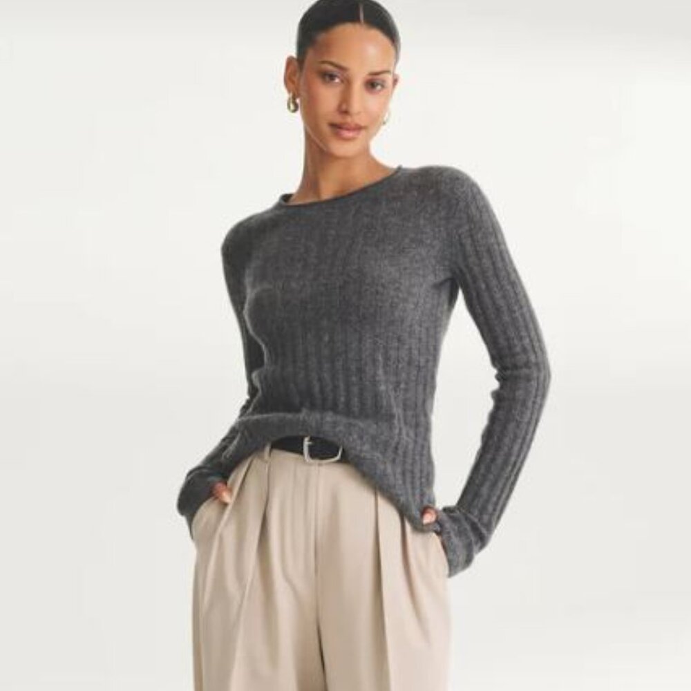 Nadaam Lightweight Cashmere Ribbed Sweater Granite Size S